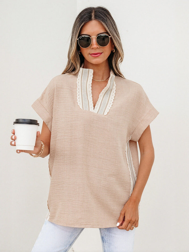 Boho Lace Trim Chiffon Blouse
