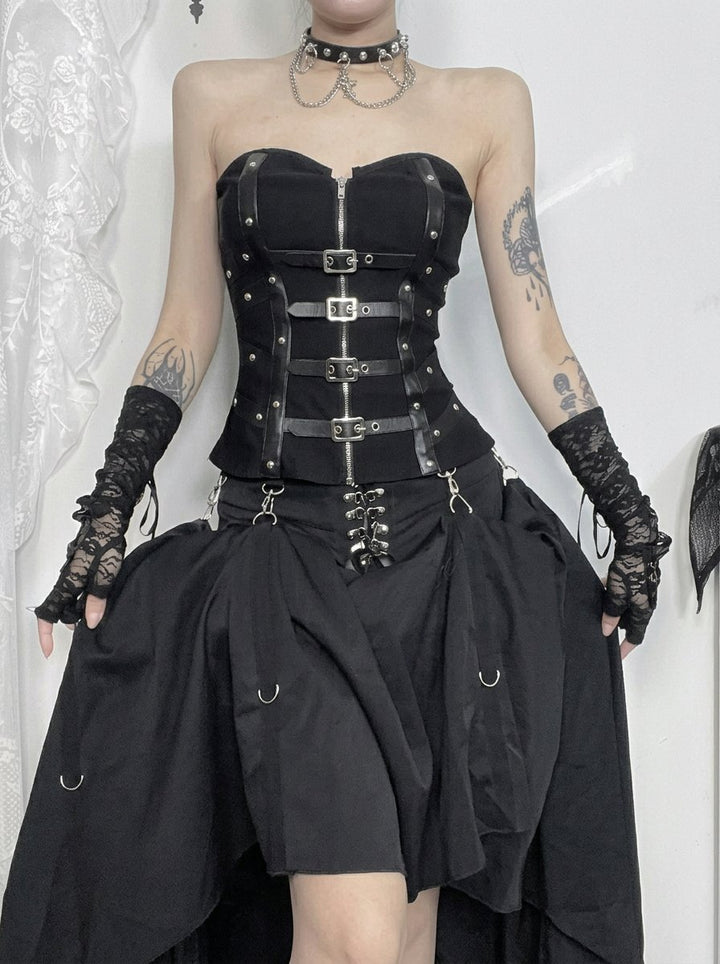 Gothic Buckle Strapped Corset Top