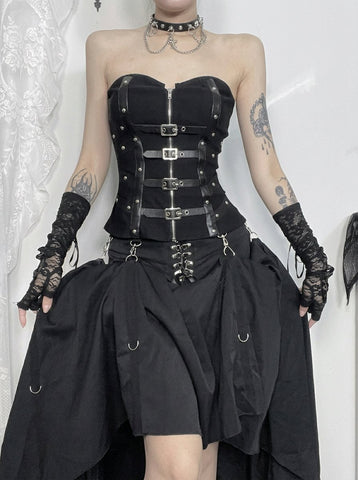 Gothic Buckle Strapped Corset Top