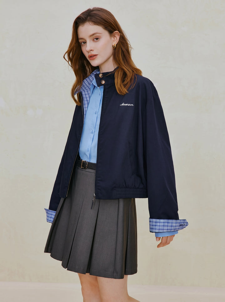 Plaid Collar Cotton Casual Bomber Jacket