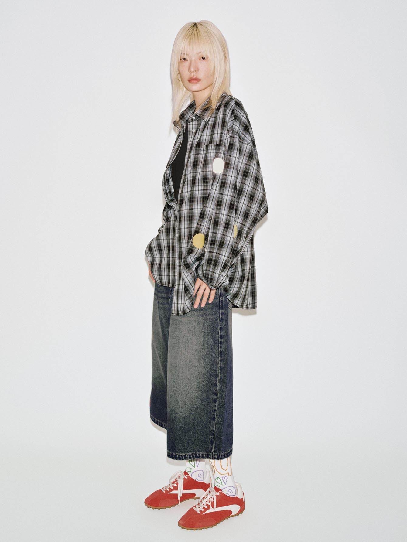 Urban Revivo Patchwork Contrast Check Shirts-Black check