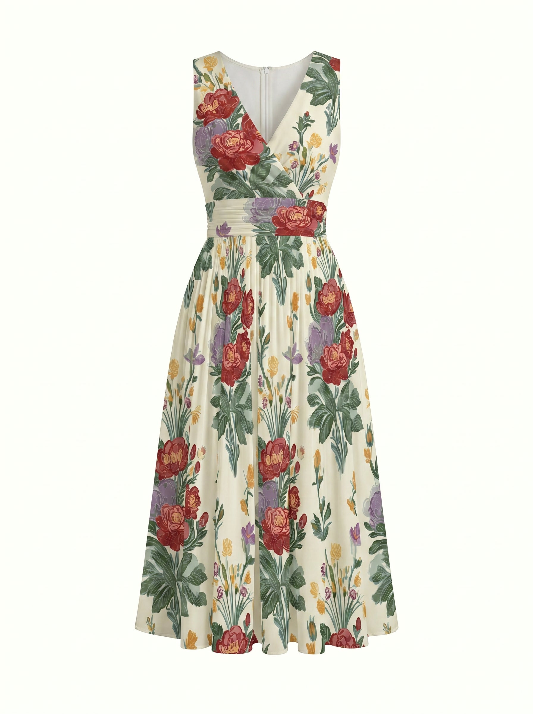 CORINNE
Floral Print V Neck A Line Midi Dress