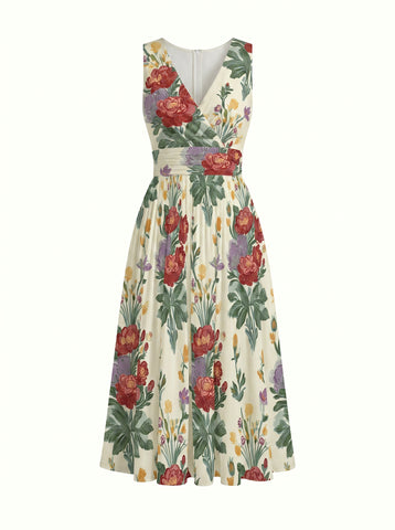CORINNE
Floral Print V Neck A Line Midi Dress