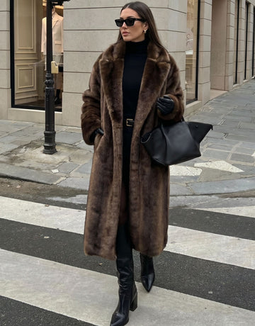 Luxurious Long Brown Faux Fur Coat