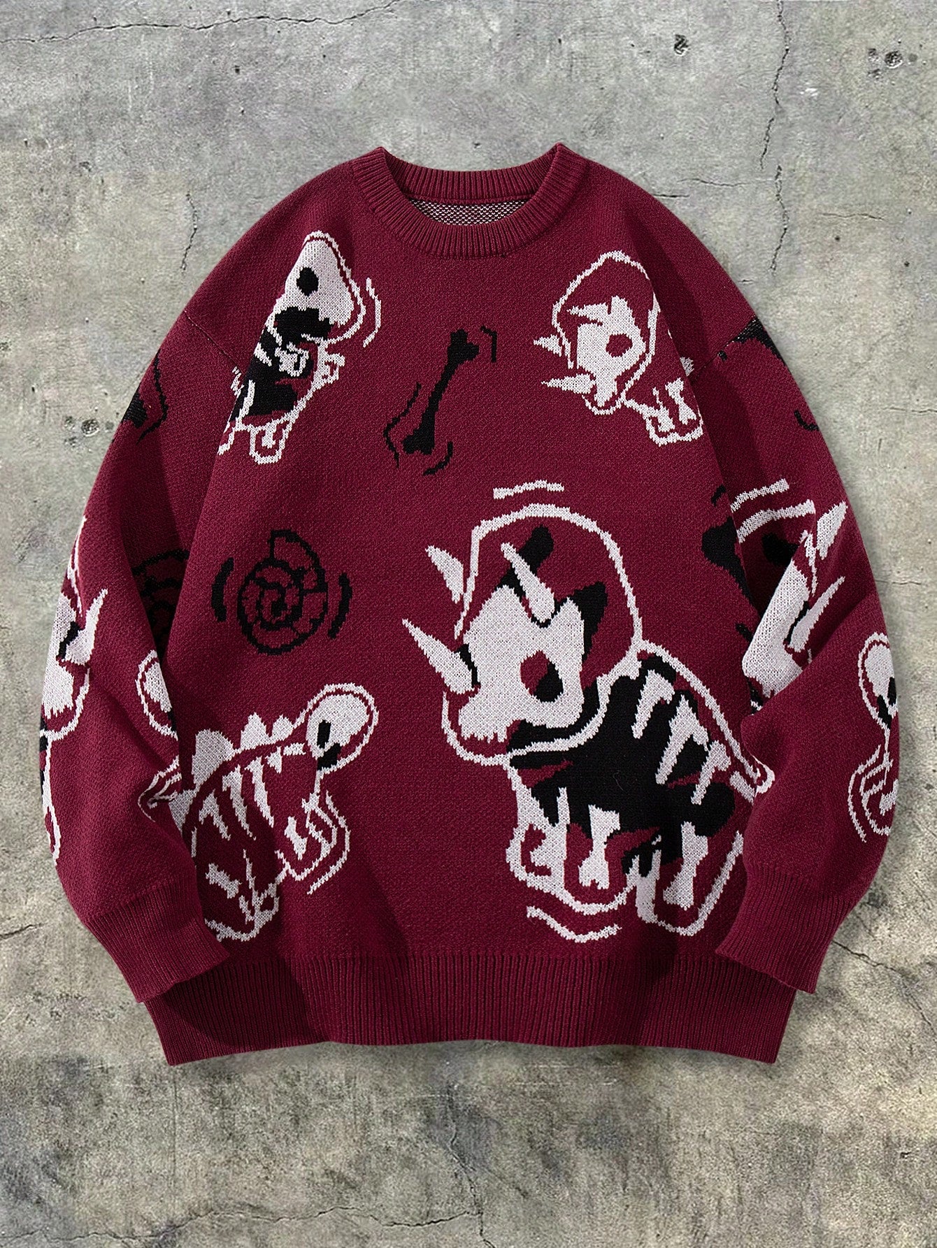 Oversized Graphic Dinosaur Print Knit Sweater