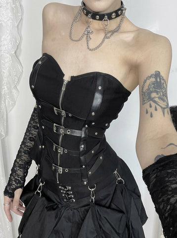 Gothic Buckle Strapped Corset Top