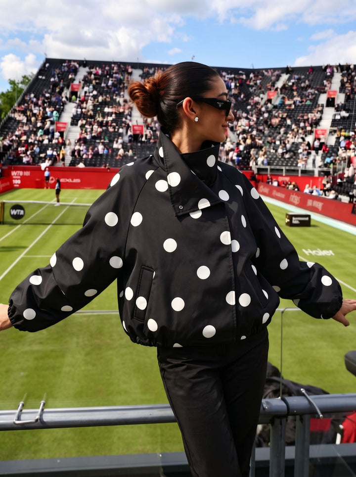 Polka Dot Stand Collar Jacket