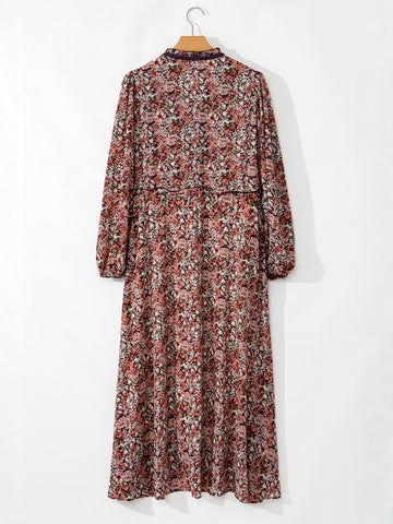 Long Sleeve Floral Print Midi Dress