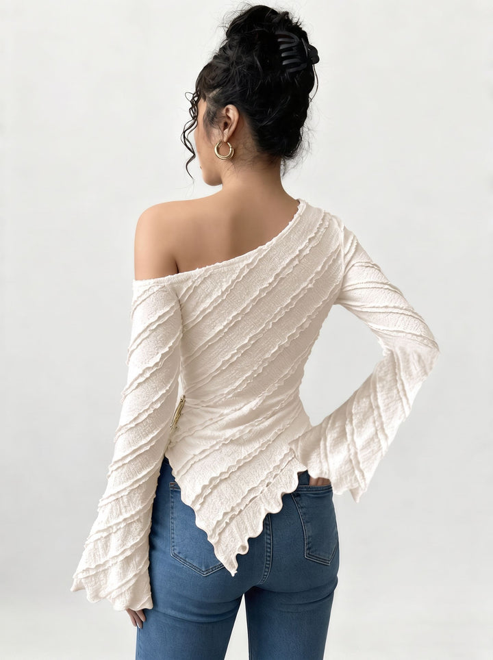 Textured Asymmetric Off Shoulder Blouse