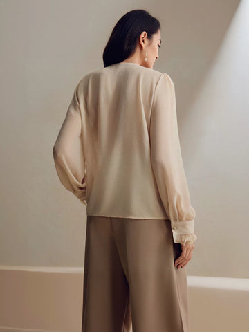 Ruffled Trim Elegant Chiffon Blouse