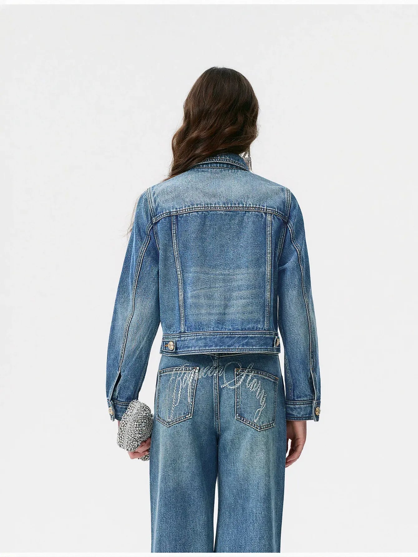 Embroidered Floral Gold Button Denim Jacket