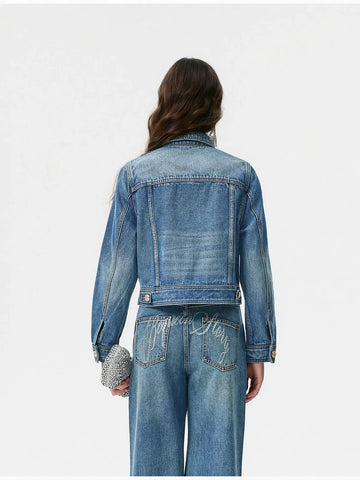 Embroidered Floral Gold Button Denim Jacket