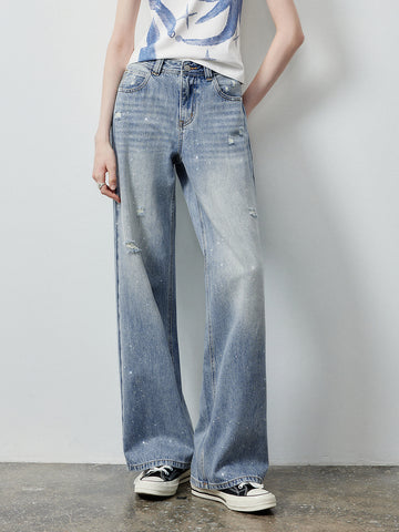 Sparkly Distressed Wide Leg Jeans