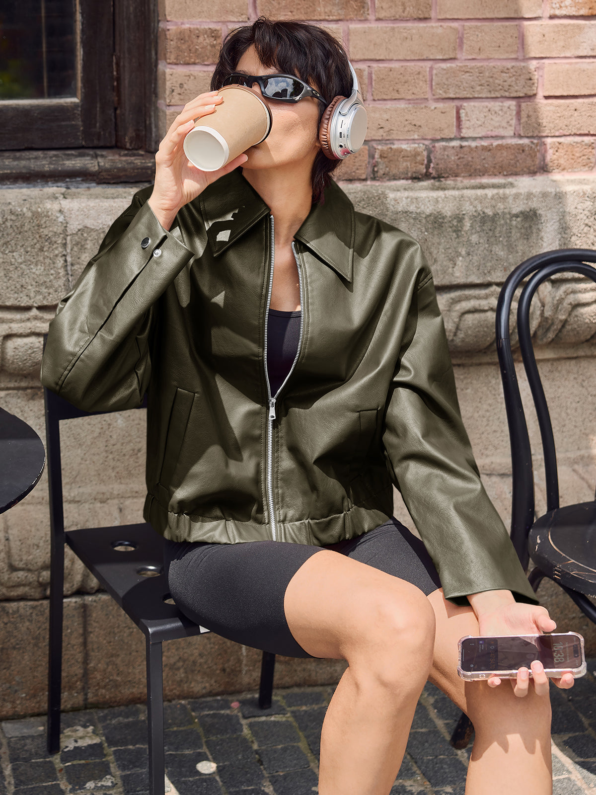 Oversized Zip Up Faux Leather Jacket