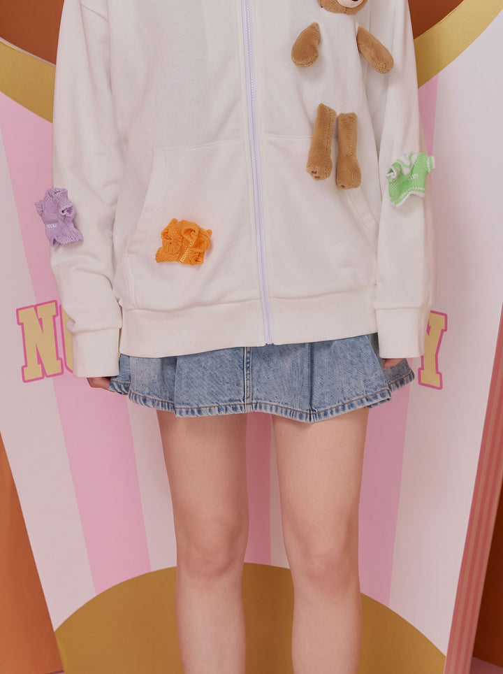 Cute Bear Graphic Zip Hooded Jacket