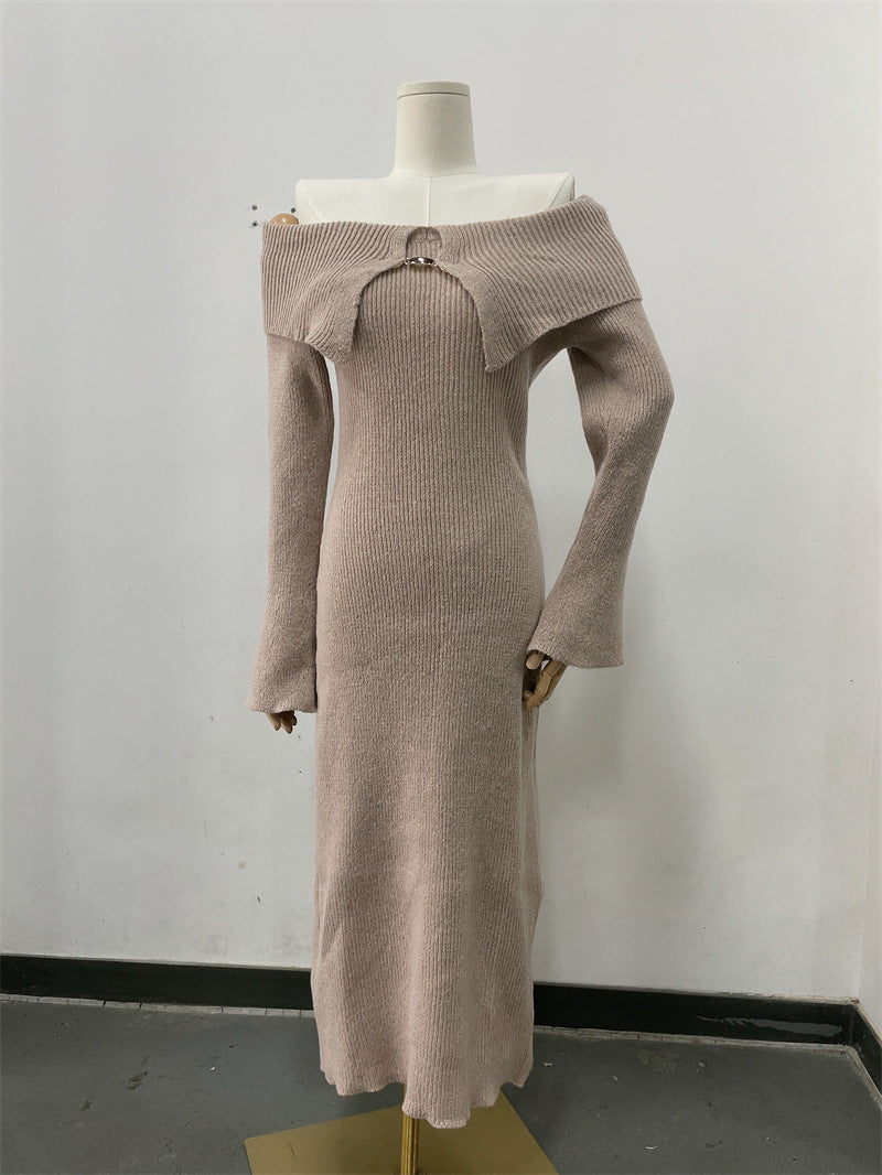 Off Shoulder Ribbed Knit Midi Dress