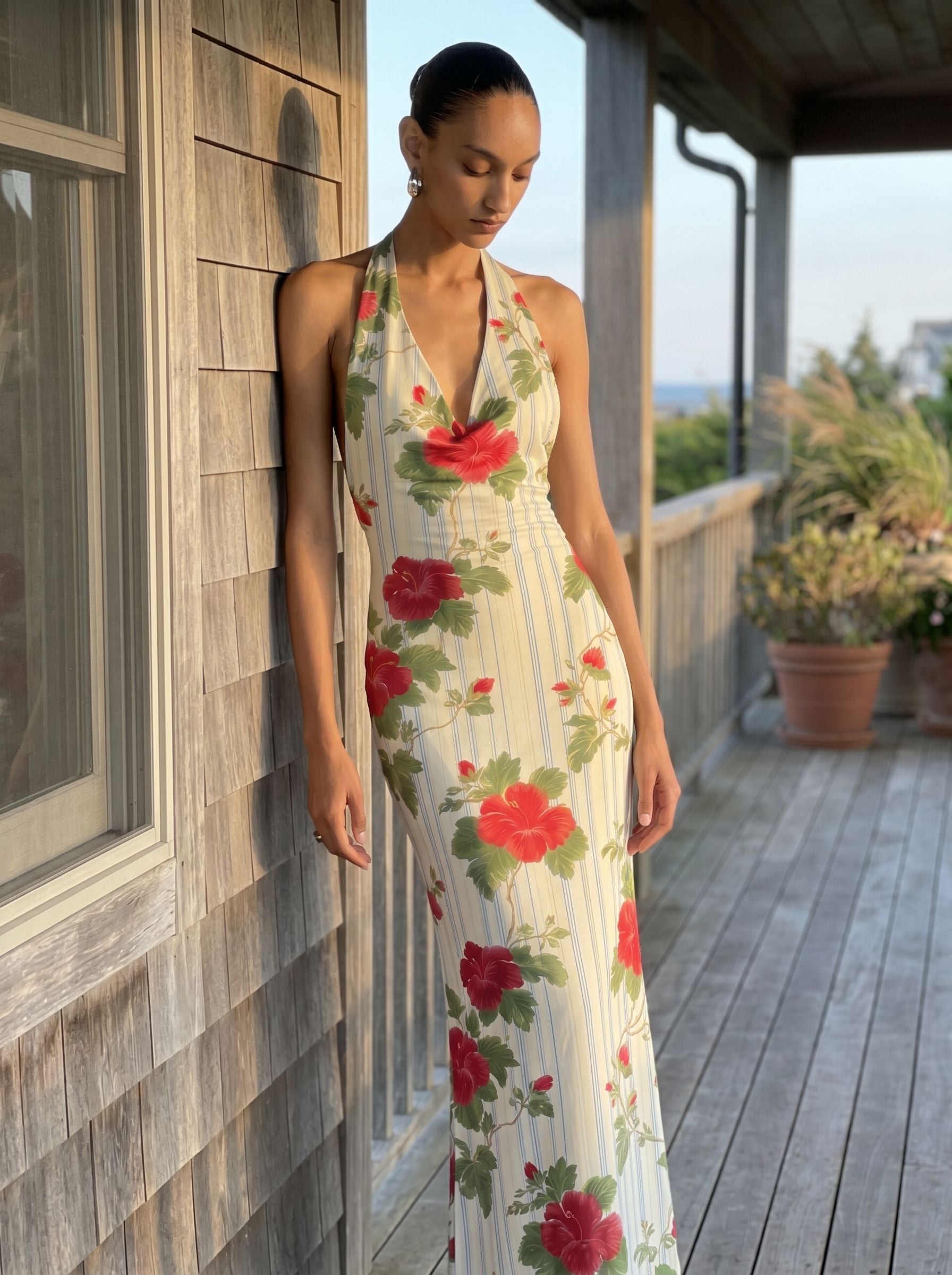 Sissi Yuan's Hibiscus Print Midi Dress