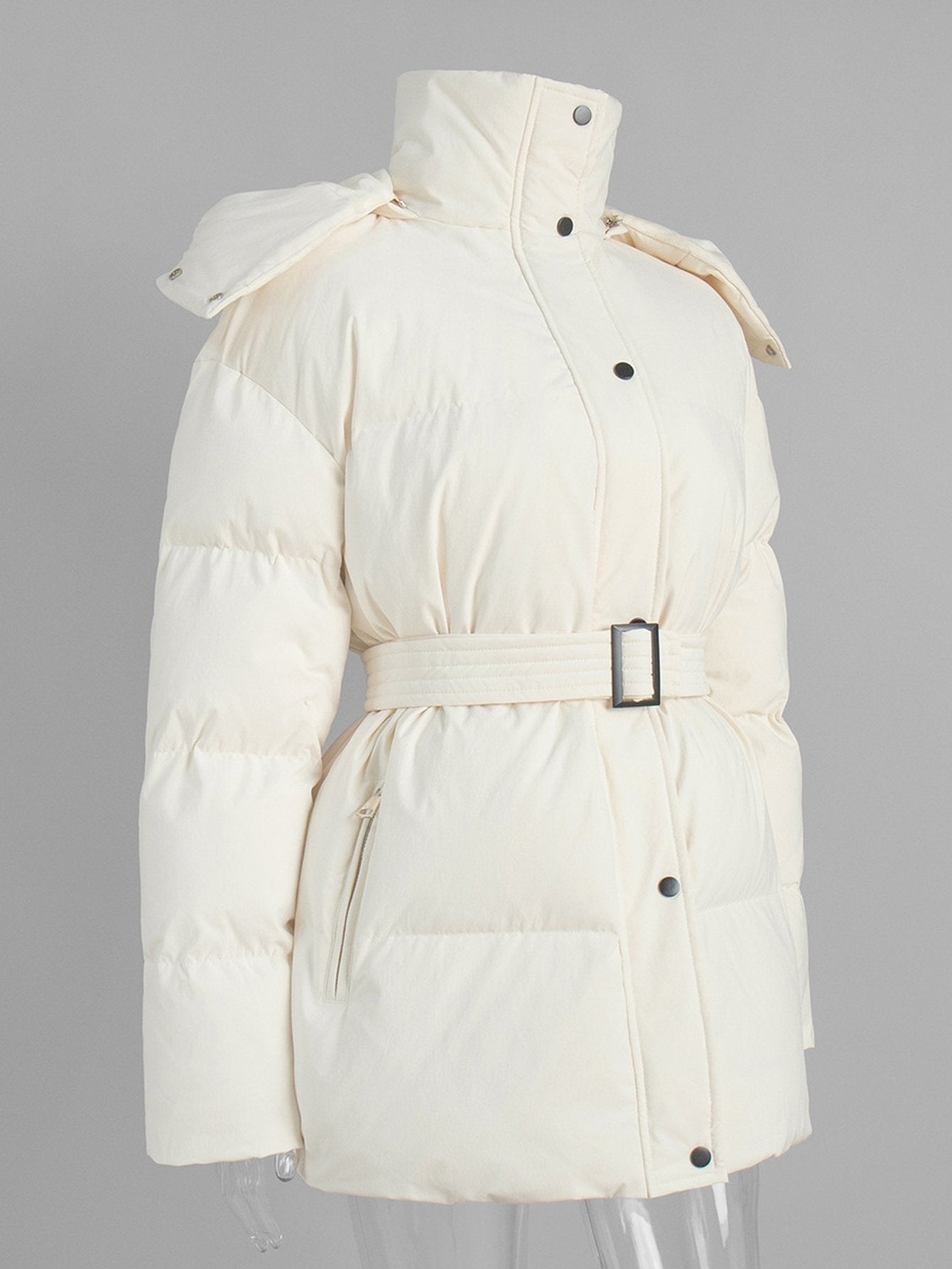Belted Hooded Puffer Jacket Women
