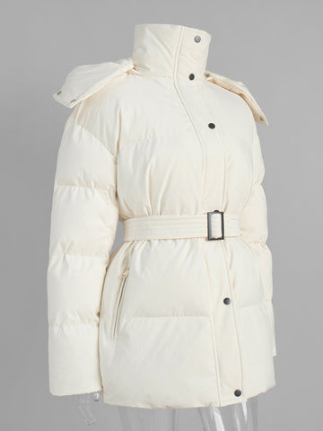 Belted Hooded Puffer Jacket Women