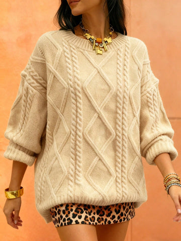 Oversized Cable Knit Crewneck Sweater