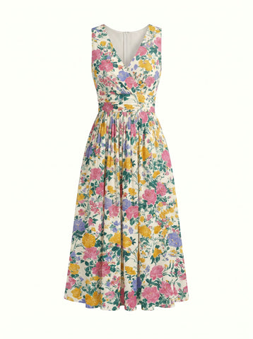 CORINNE
Floral Print V Neck A Line Midi Dress