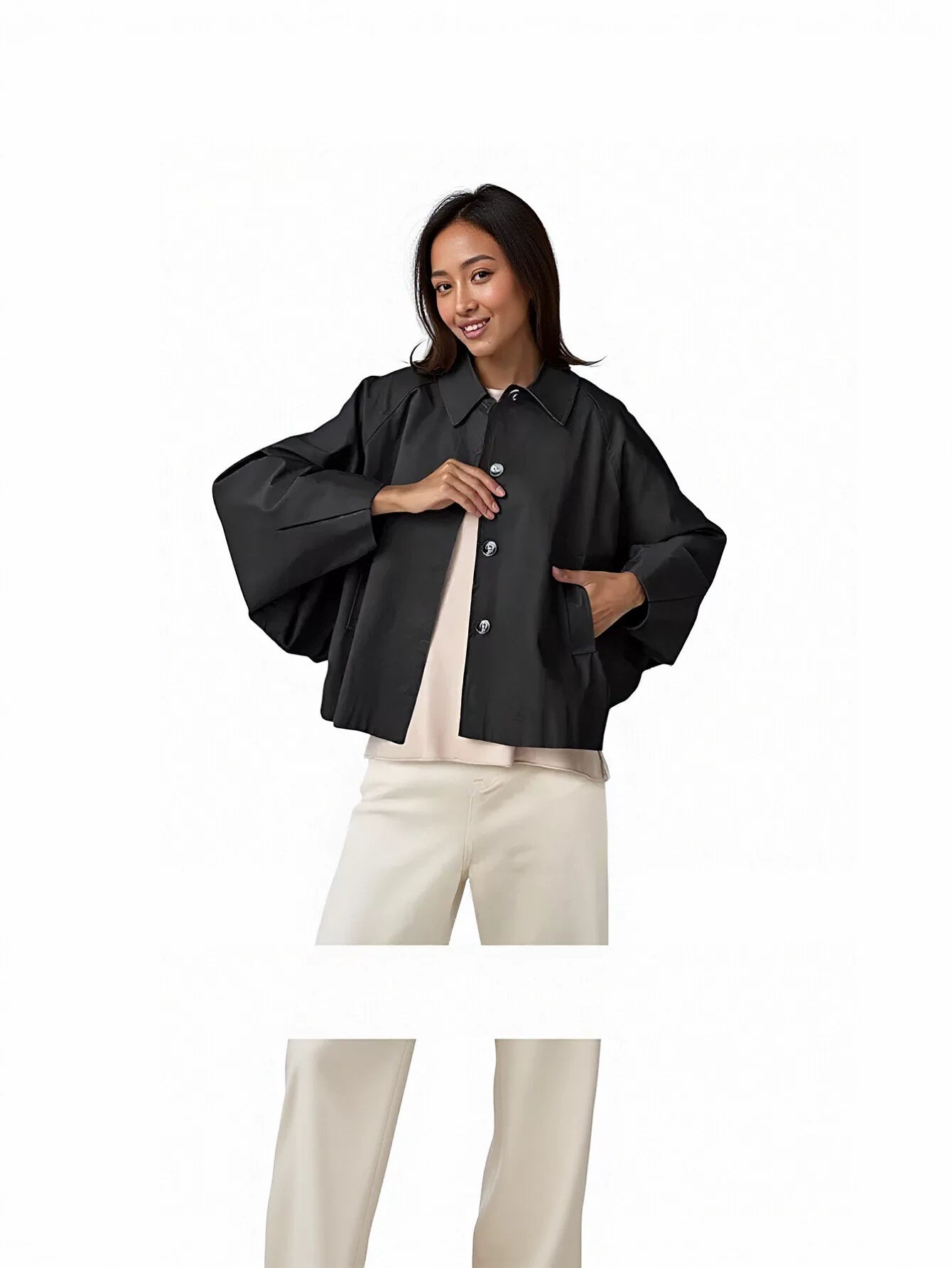 Oversized Batwing Sleeve Faux Leather Jacket