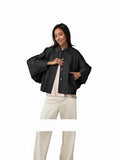 Oversized Batwing Sleeve Faux Leather Jacket