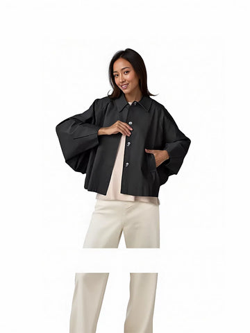 Oversized Batwing Sleeve Faux Leather Jacket