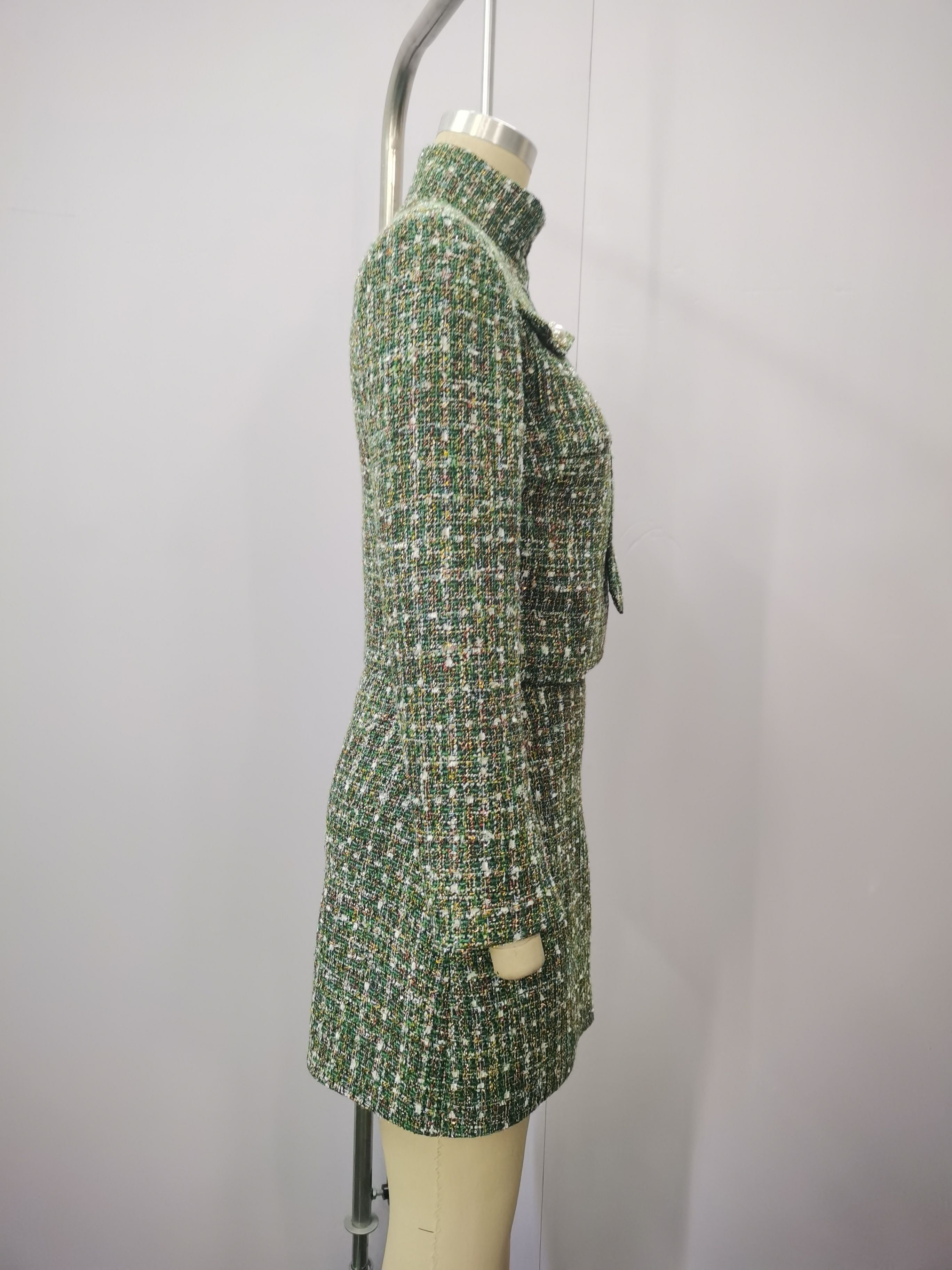 Chic Tweed Button Detail Mini Skirt