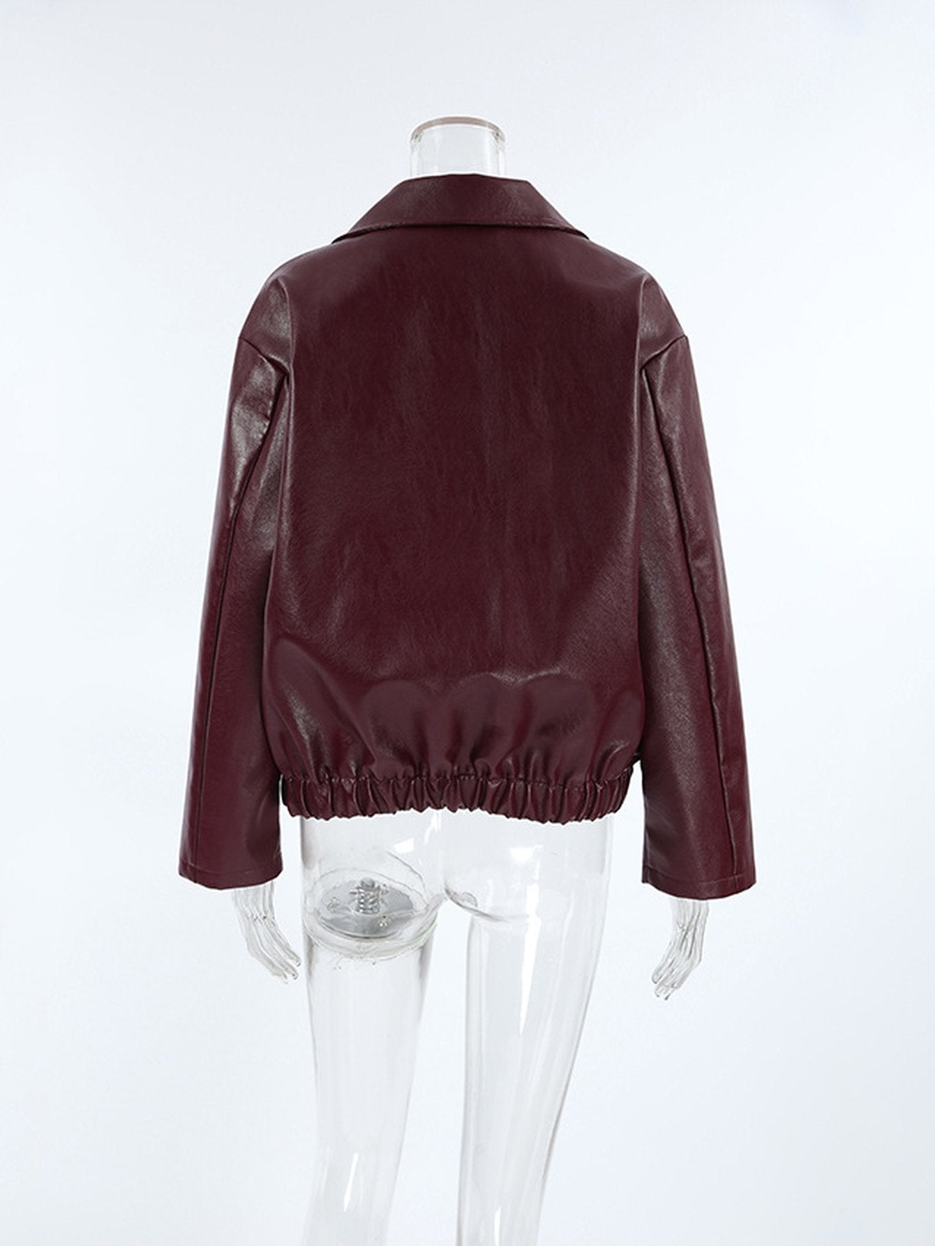 Oversized Burgundy Faux Leather Jacket
