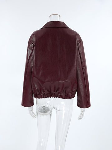 Oversized Burgundy Faux Leather Jacket