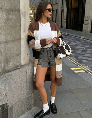 Cozy Striped Open Front Cardigan