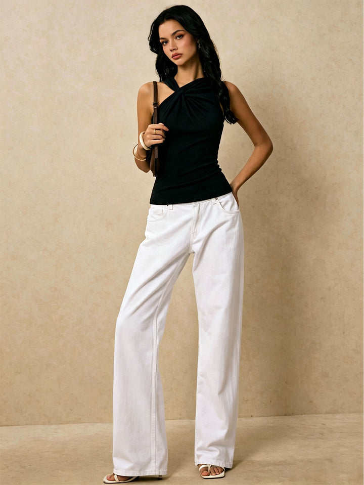 Black Twist Front Halter Tank Top