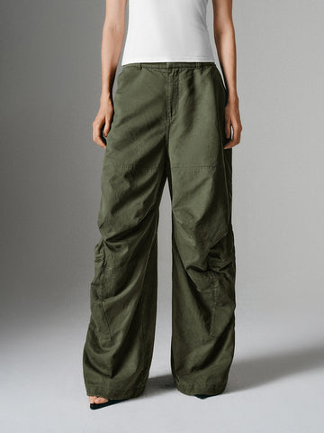Urban Revivo Wide-Leg Pants-Olive Green