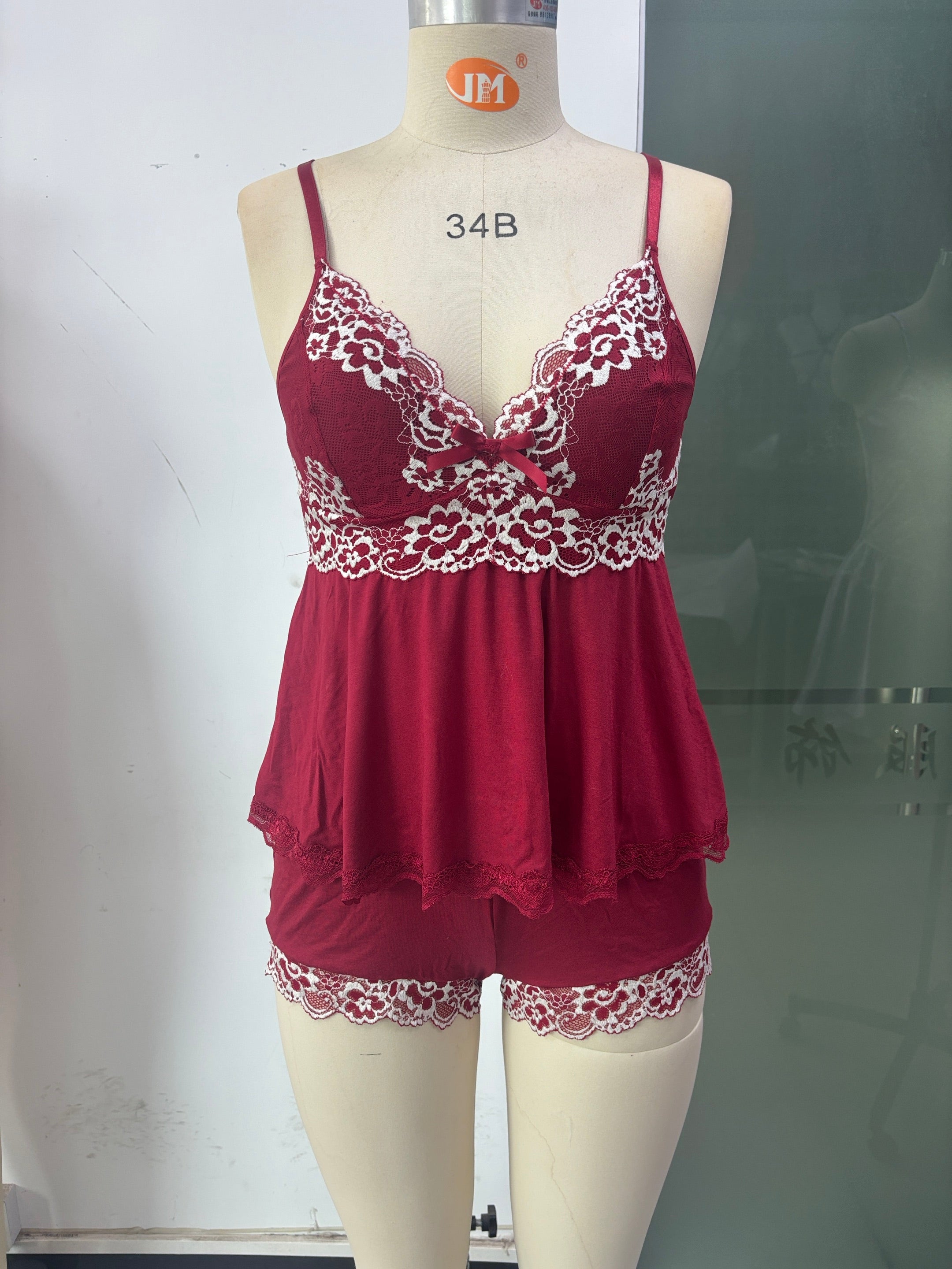 Floral Lace Trim Cami Pajama Set