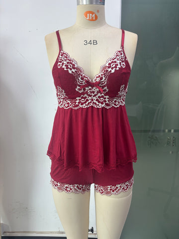 Floral Lace Trim Cami Pajama Set