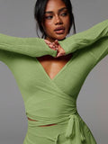 Long Sleeve Wrap Tie T Shirt