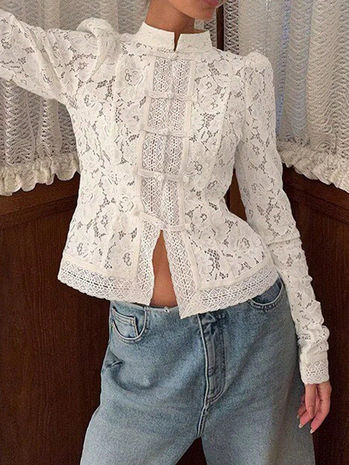Elegant Floral Lace Blazer Jacket