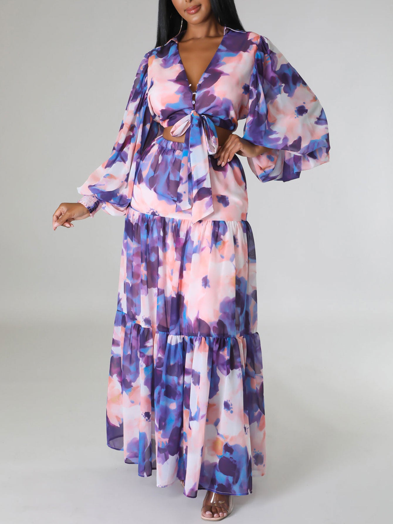 Tie Dye Tie Front Skirt Set