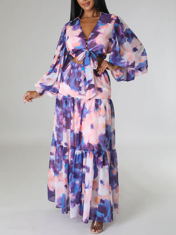 Tie Dye Tie Front Skirt Set