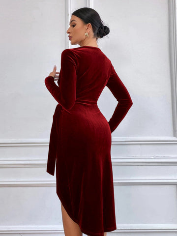 Elegant Velvet Wrap Midi Dress