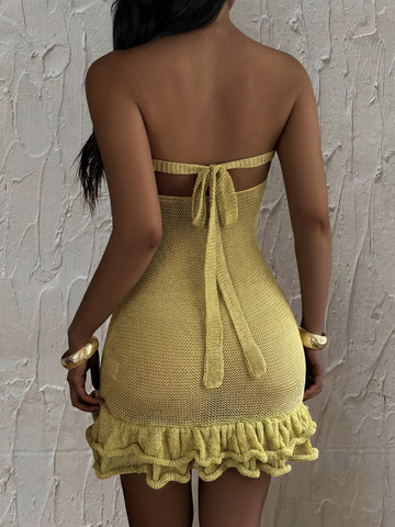Ruffled Strapless Knit Mini Dress