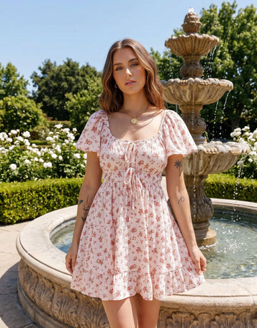 Floral Tie Front Tiered Mini Dress