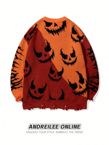 Distressed Graphic Oversized Knit Sweater