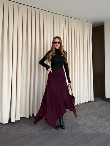 Ruched High Waist Midi Skirt