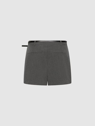 Urban Revivo Belted Asymmetric Overlay Detail Mini Skorts-Dark gray