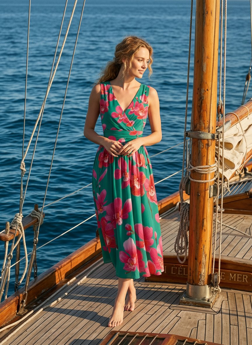 CORINNE
Floral Print V Neck A Line Midi Dress
