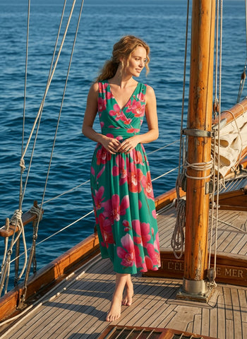 CORINNE
Floral Print V Neck A Line Midi Dress