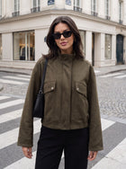 Cropped Suede Utility Bomber Jacket