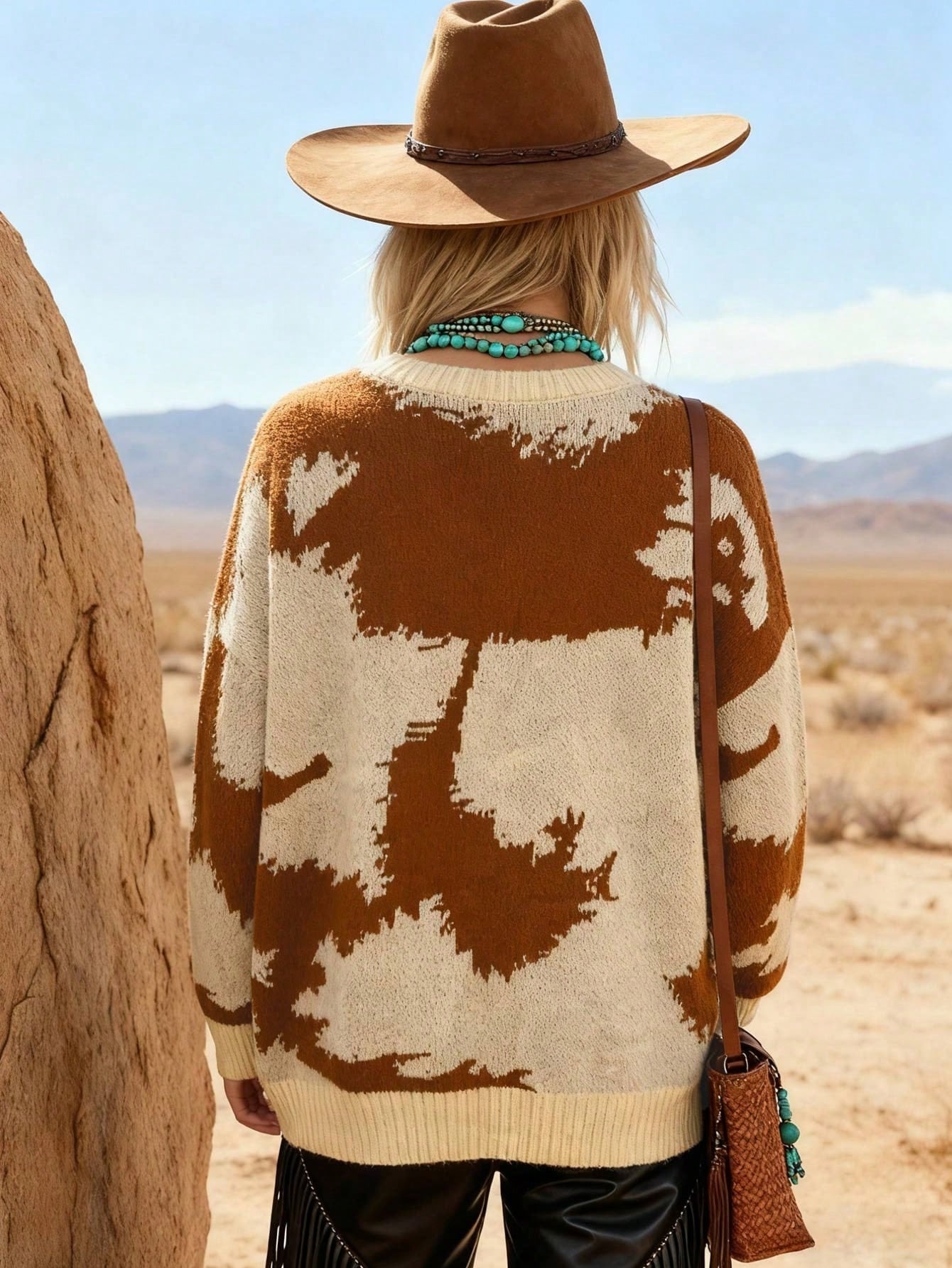 Cozy Western Cow Print Sweater